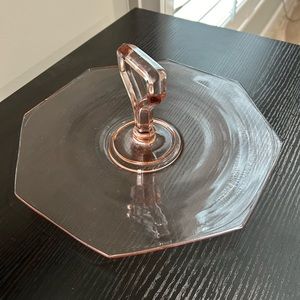 Vintage pink depression glass sandwich serving tray